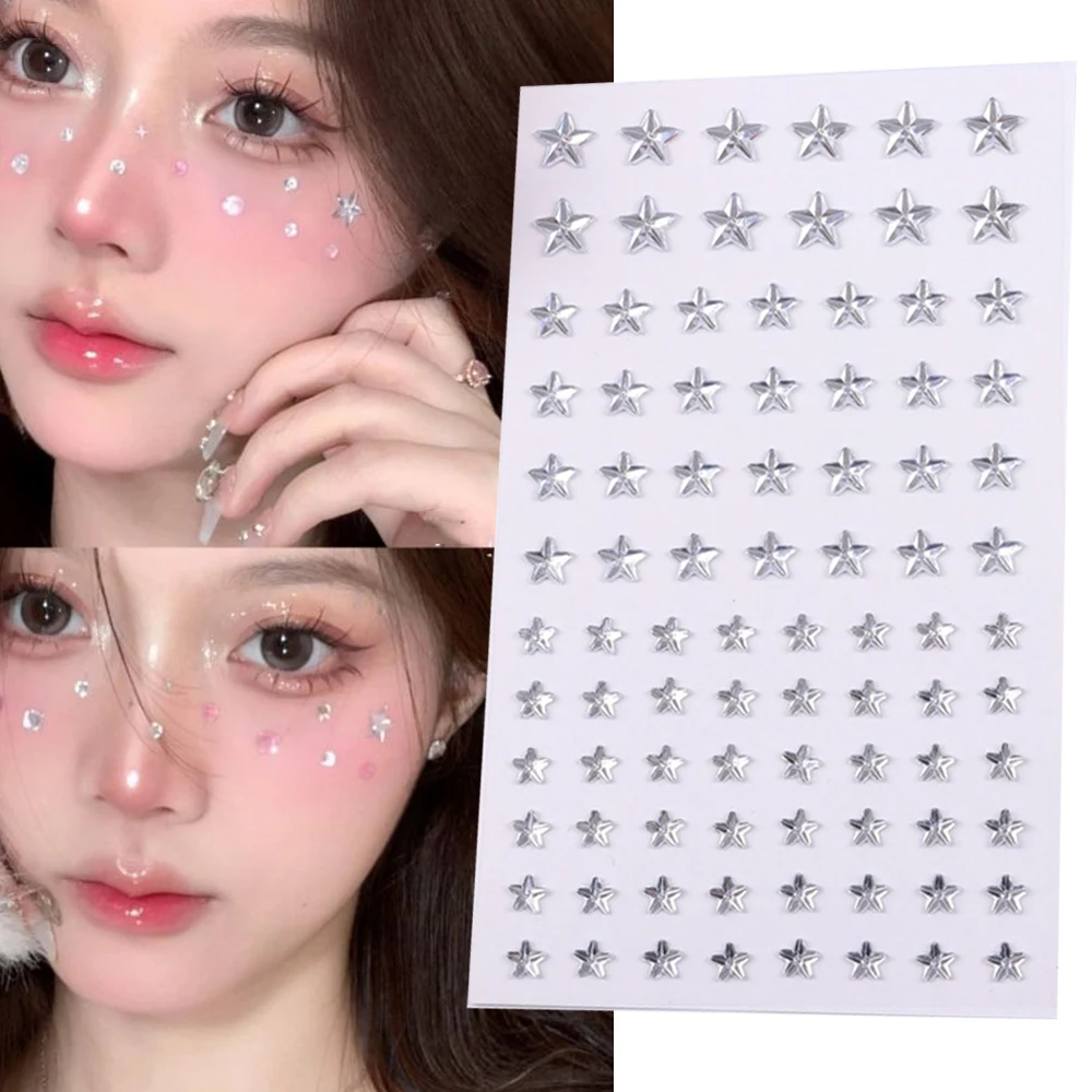 1PC Crystal Tattoo Sticker Glitter Star Shape Face Jewelry for Women Eyeliner Eyebrow Face Makeup Rhinestone Temporary Tattoo