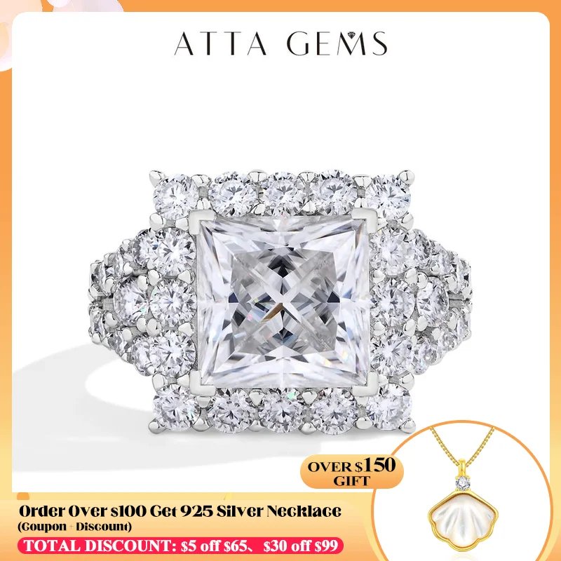 

ATTAGEMS S925 Silver Moissanite Engagement Ring for Women 6CT Princess Excellent Cut Luxury Wedding Jewelry With GRA Certificate