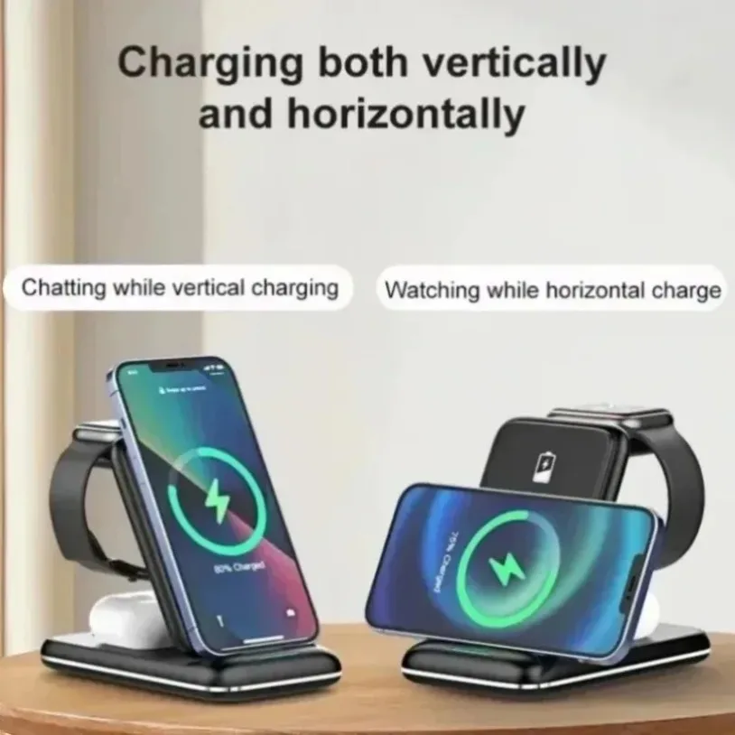 Foldable 3 In 1 15W Fast Wireless Charging Stand Multi Device Dock For iPhone 17 16 15 14 13 12 Apple Watch 8 7 6 AirPods Pro