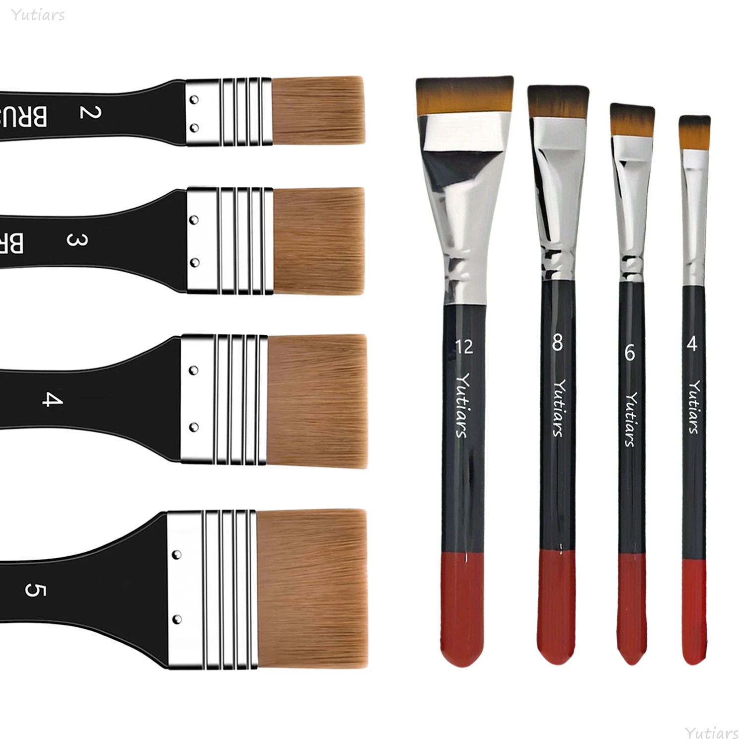 4/8Pcs Flat Brush Set Wide and Small Synthetic Paint Brushes for Acrylic Oil Watercolor Gouache Painting Canvas Art Supplies