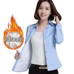 2025 NEW Spring Autumn Winter Plush Thick Black Long Sleeved Shirt Female Professional Attir Work Clothes Women Tops Shirt