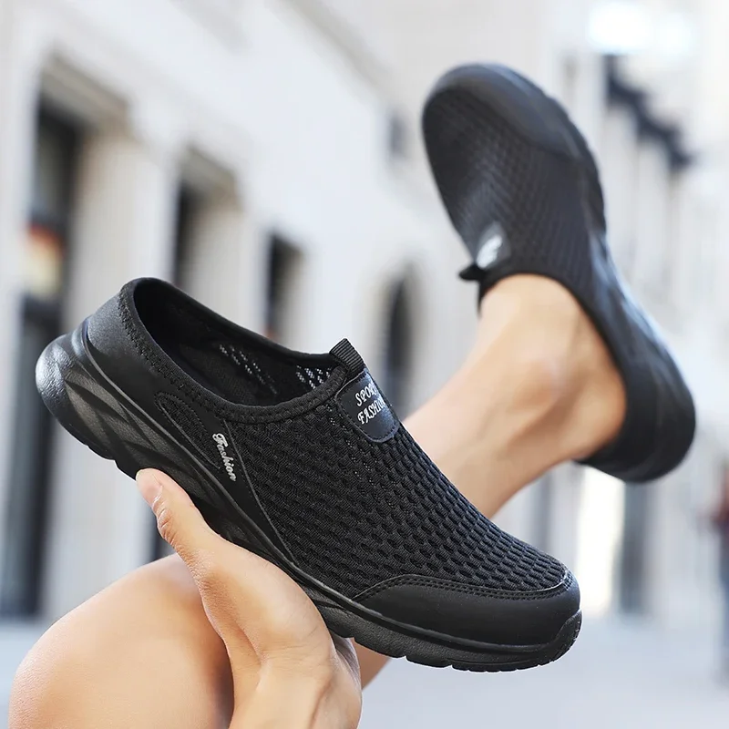 YRZL Herren Halbe Hausschuhe Sommer Atmungsaktive Mesh Herren Schuhe Outdoor Casual Wanderschuhe Slip on Flache Leichte Mesh Hausschuhe Sandalen – Detail 17