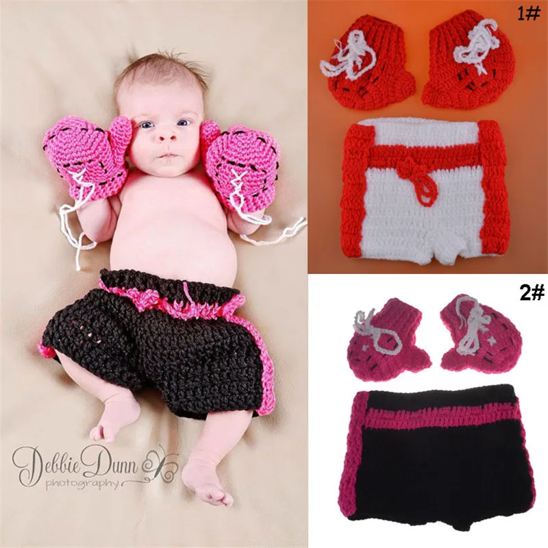 Handmade Knitted Baby Outfit Newborn Boxing Matching Set Versatile Clothing For Studio Commemorative Photography Shooting Props
