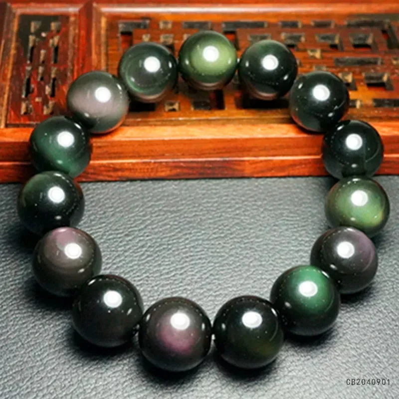 Juantong Natural Rainbow Eye Obsidian , and Silver Ice Shine Stone Black Gold Bracelet, Model S2040901