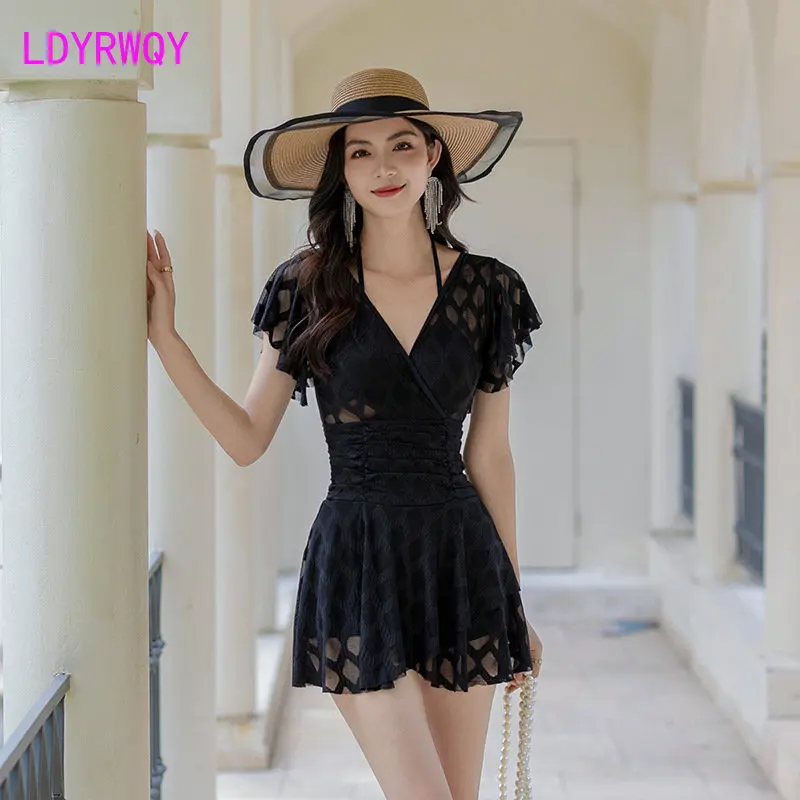 One-piece swimsuit for women 2023 New Korean style steel bracket gathered skirt swimsuit Flat angle conservative bikini