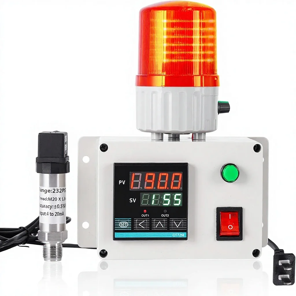 Digital Air Pressure Alarm 232PSI High/Low Pressure Siren Air/Water/Oil 110V Plastic Stainless Steel White Pressure for