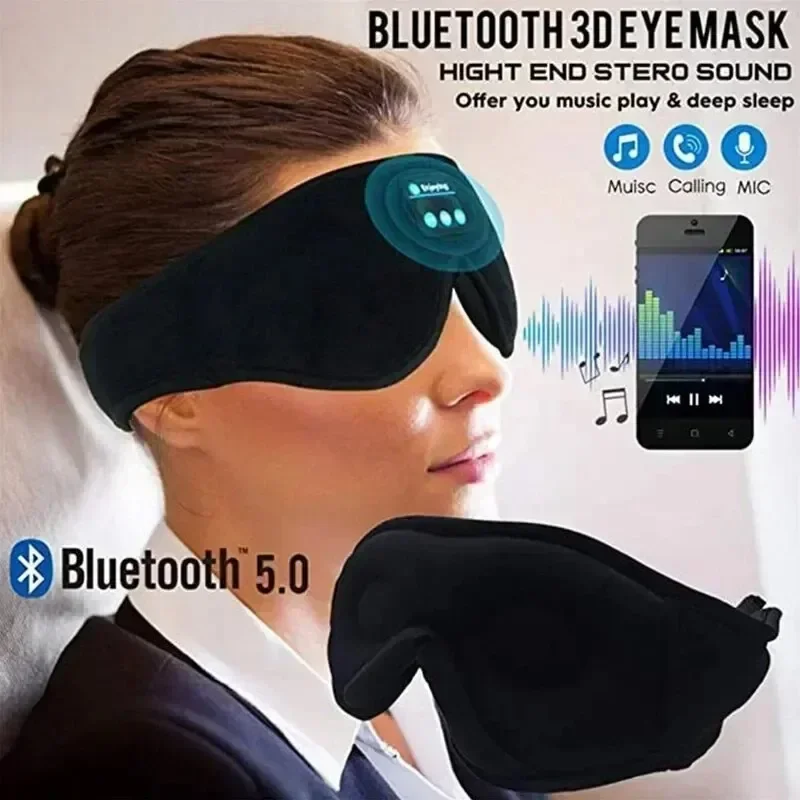 Maschera per gli occhi 3D Riproduzione musicale Bluetooth Cuffie per dormire con altoparlante HD integrato Maschera per cuffie per dormire Wireless Air Travel 5.0