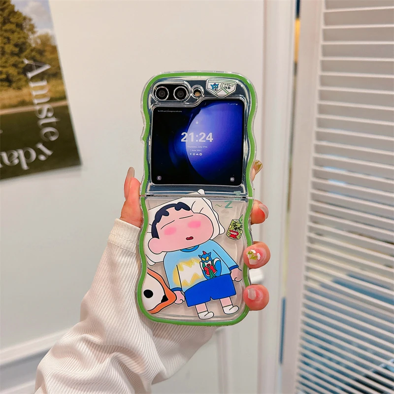 Cute Cartoon Japan Anime Crayon Shin-chan Transparent Phone Case For Samsung Galaxy Z Flip 7 6 5 Hard TPU Cover For Z Flip 4 3 view 6