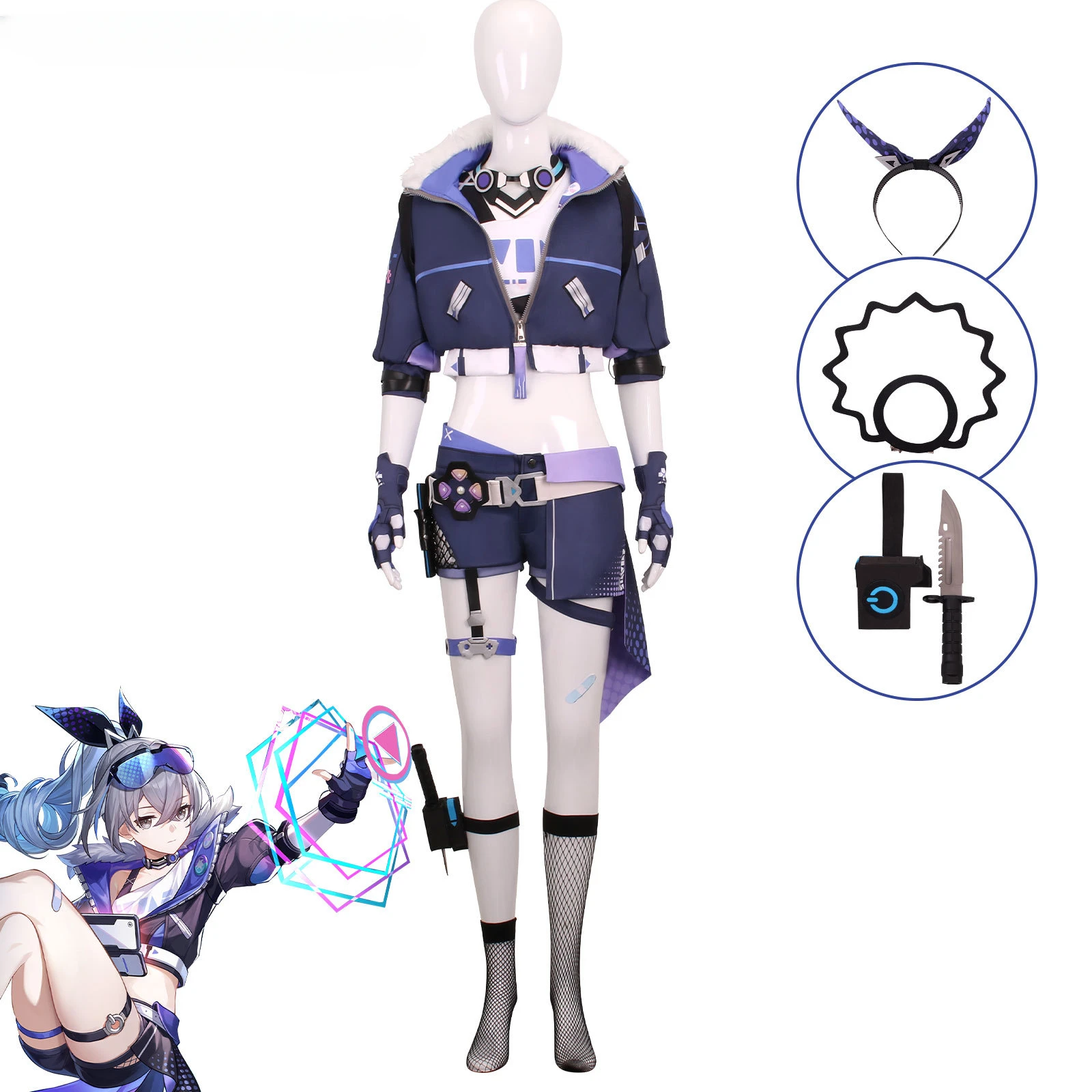 

Game Honkai Star Rail Cosplay Silver Wolf Costume Women Uniform Glasses Earrings Stellaron Hunters Hacker Wig Halloween Party