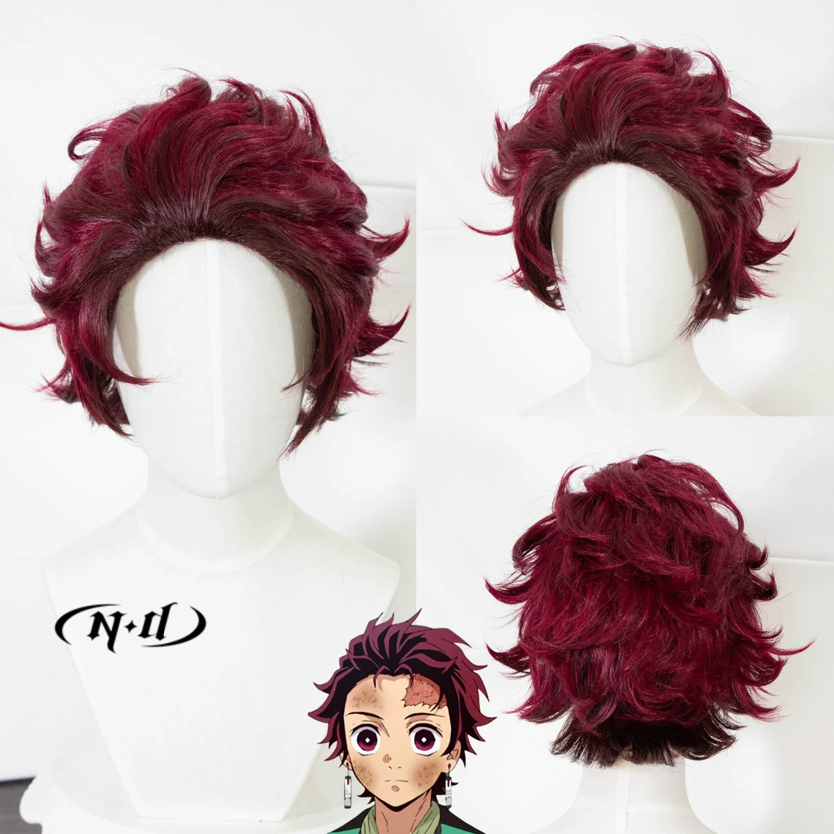 ND Tanjiro Kamado Cosplay Wig Hairpiece Kimetsuu Anime Cosplay Hair Wig Heat Resistant for Comic Con Coser Costume Party
