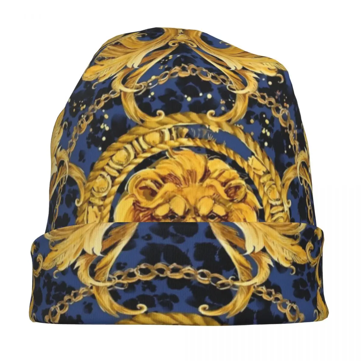 Baroque    Golden Lion And Damask Cap Hip Hop Autumn Winter Outdoor Skullies Beanies Hats Summer Warm Dual-use Bonnet