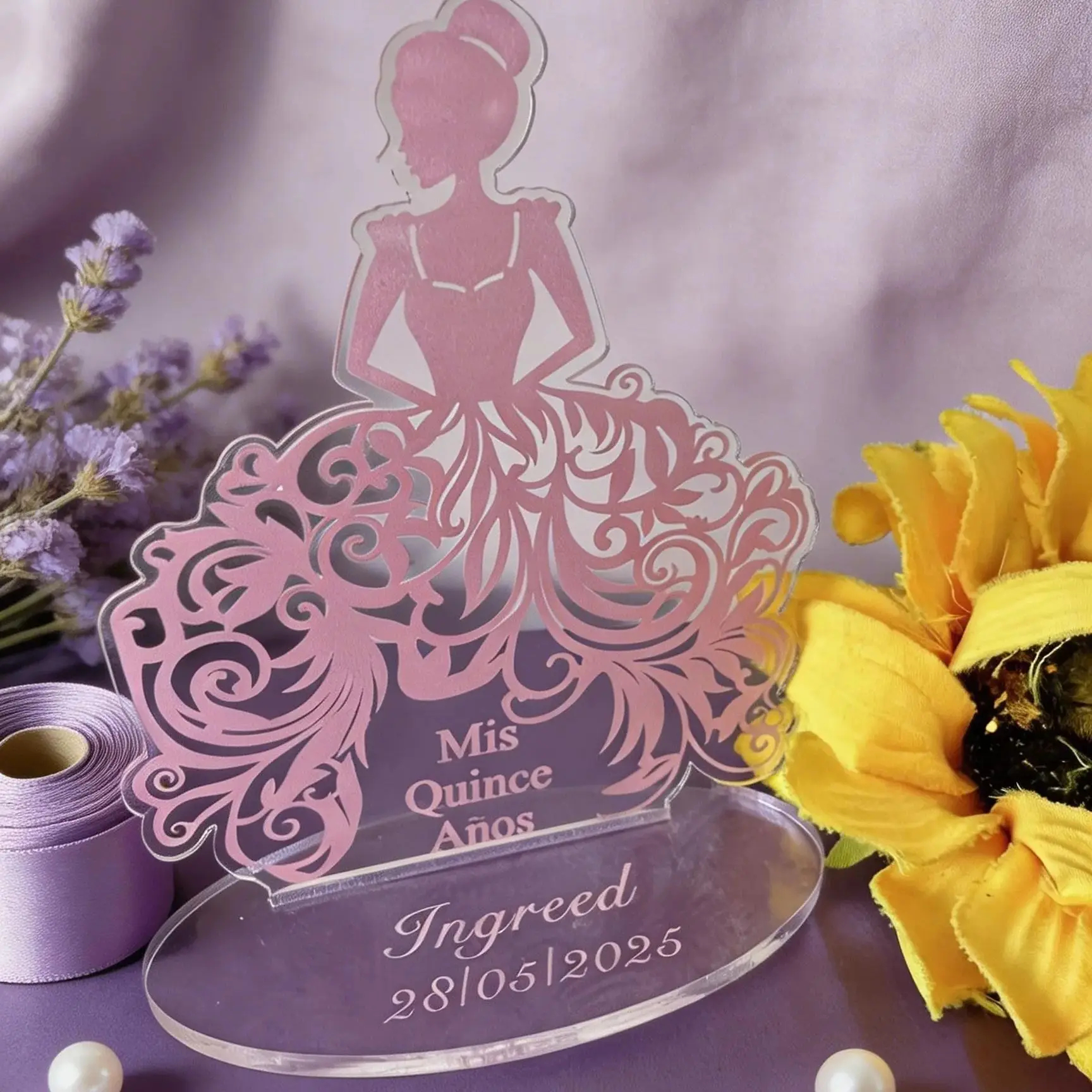 

10pcs Custom Acrylic Quinceanera Invitation Transparent Girl's Birthday Souvenirs Favor Gift Personalized Furnish Decoration