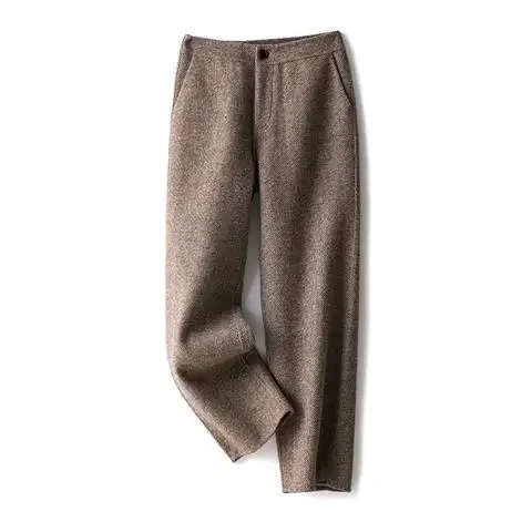 Pantalon tuyau en laine pour femmes, ample, droit, taille haute, Tweed, décontracté, neuf Points, radis, XT1114