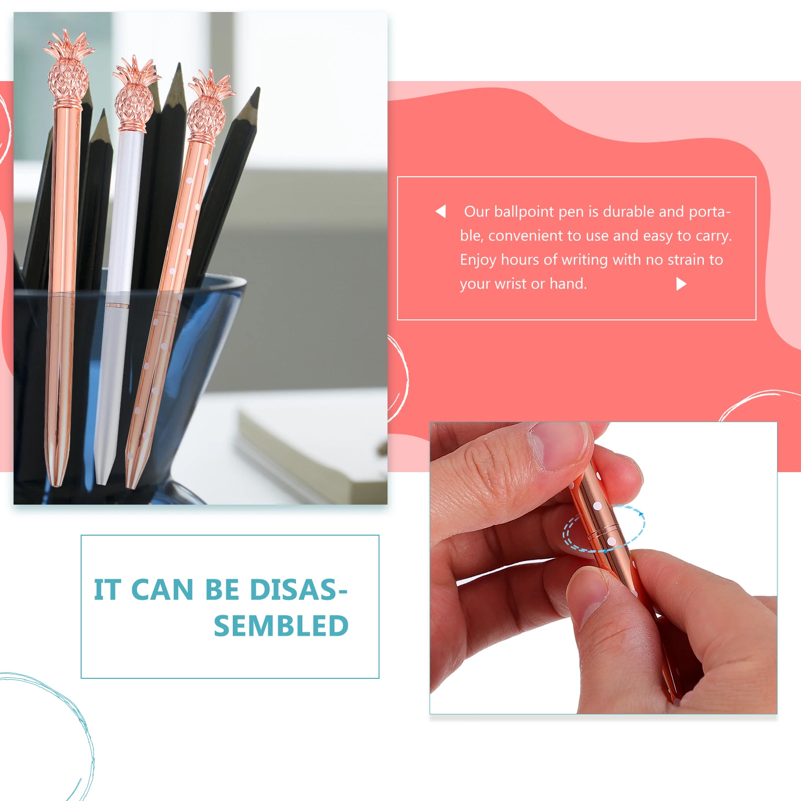 

4Pcs Creative Pineapple Ballpoint Pens Free Flowing Ink Smooth Writing Comfort Grip Lightweight for School Office Use