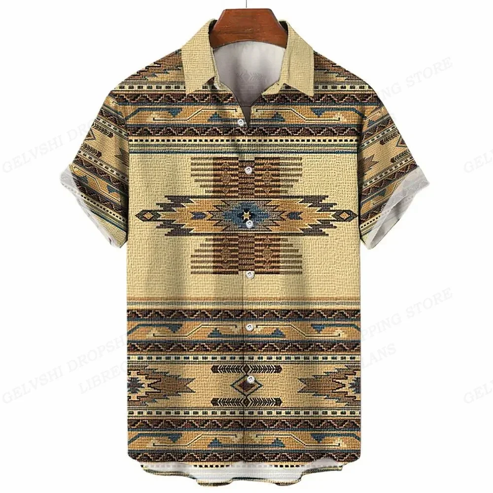 Summer Hawaiian Men's Shirts Fashionable Short Sleeve Beach Shirts Ethnic Shirts Lapel Aloha Men's Clothing Retro Tops