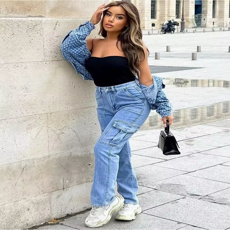 Tooling Jeans Women's 2025 Spring and Autumn New Hot-selling Multi-pocket Wide-leg Casual Pants