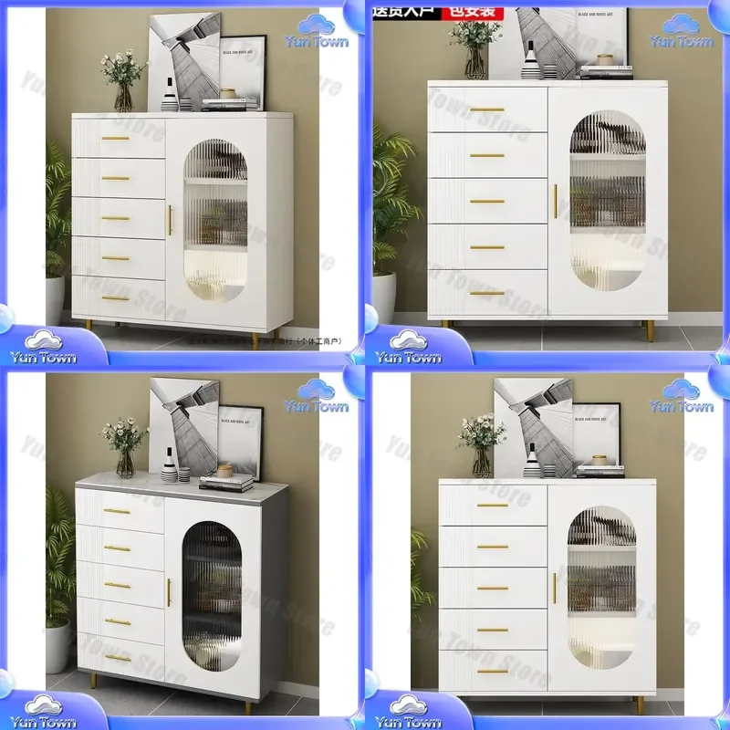 Bucket Cabinet for Living Room Storage Cabinet for Home Organization Wall Mounted Modern Simple Locker Chest with Rock Slab
