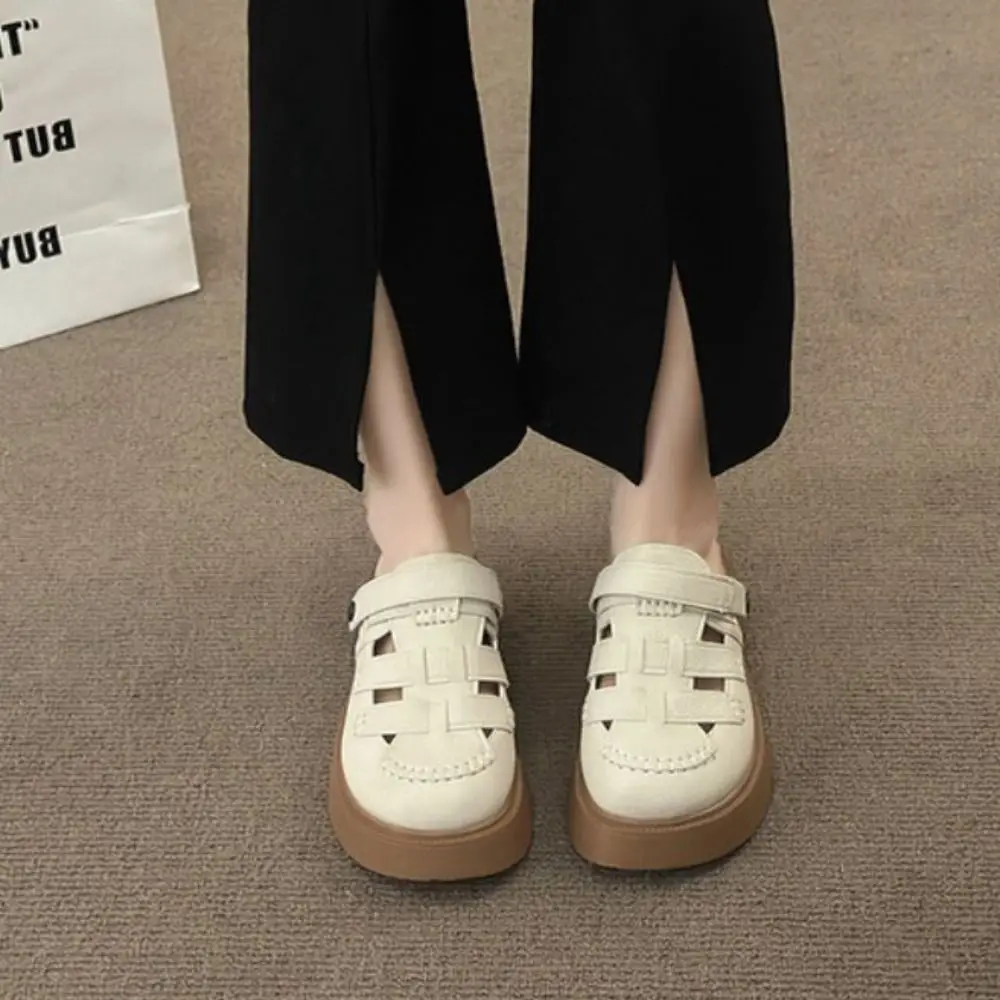 Breathable Sweet Roman Sandal PU Waved Ankle Strap Covered-toe Sandals Sole Increase Casual Shoes Slippers Women Autumn