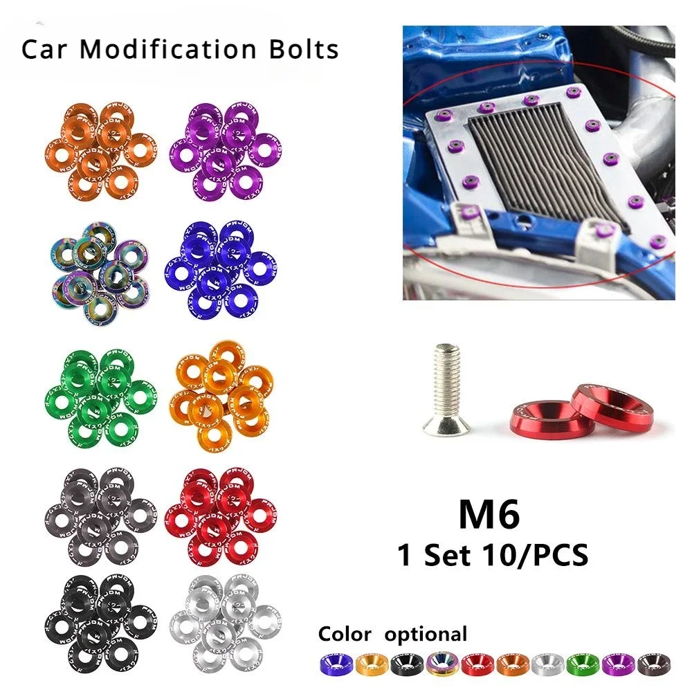 

M6 Motor Car Modification Fasteners Fender Washer Bumper Bolts Engine Concave License Plate Gasket Screws Auto Parts Car Styling