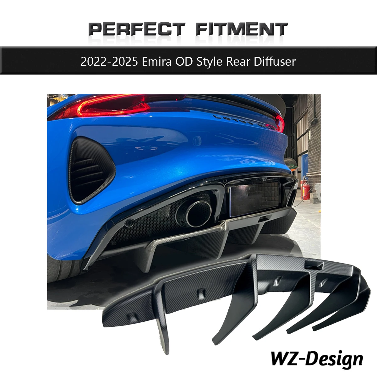 

Dry Carbon OD Style Rear Diffuser For 2022-2025 Emira Type 131 Airflow Fin Aerodynamic Stability