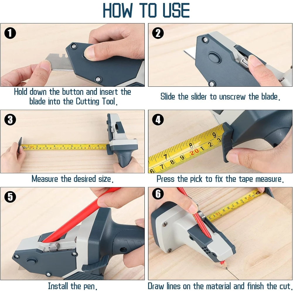 Gypsum Board Cutting Tool Multifunctional Woodworking Panel with Tape Measure Tool Kit Includes Cutter Pencil and 5 Blades