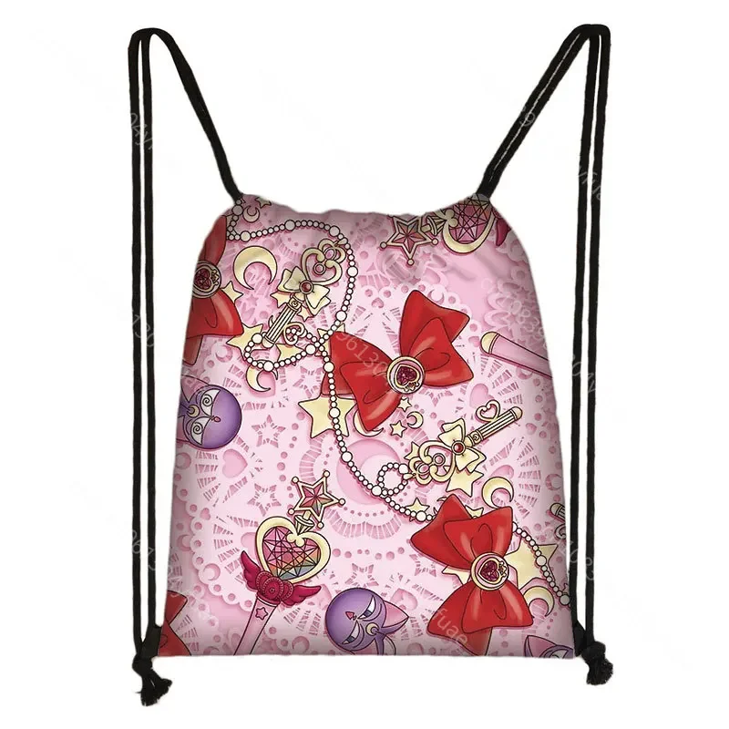 Lovely Bowknot 3D Printing Drawstring Bag  Girls Bowknot Magic Stick Backpack Travel Softback Storage bag Kids Bookbag Best Gift