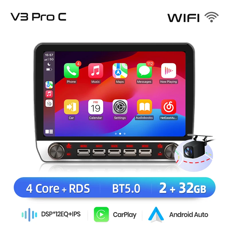 Junsun 10 "Universele Draadloze CarPlay voor Apple Android Auto Radio Intelligente Systemen Scherm Voor Ford Peugeot Citroen Fiat