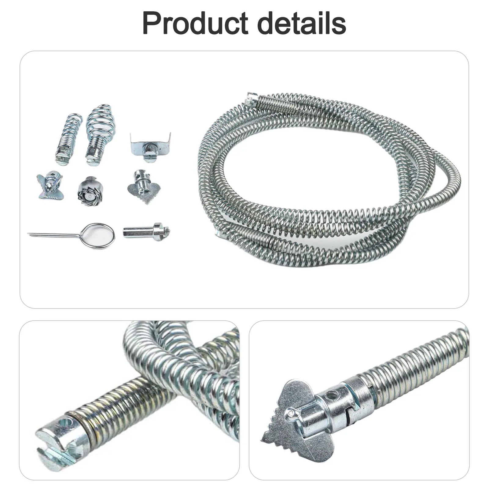 

Pipe Cleaning Spiral for Electric Pipe Cleaners with 3 M Steel Cable and Six Different Cutter Heads for Deep Drain Cleaning