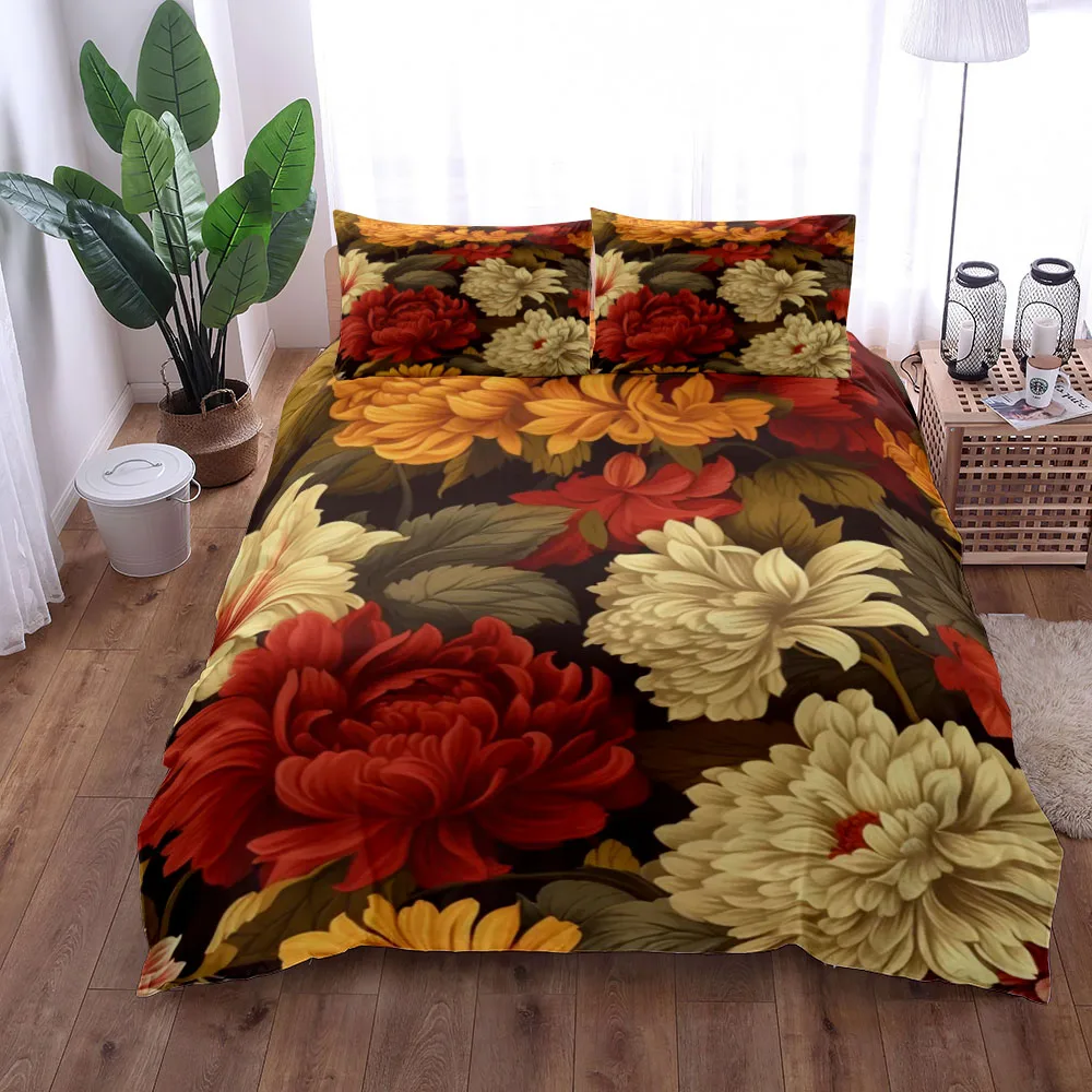 Super King Vintage Chrysanthemum Duvet Cover Set,Single Double Full Queen King Quilt Cover