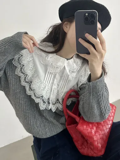 Dolce staccabile colletto in pizzo maglione lavorato a maglia set autunno inverno da donna nuovo design Sle senso maglieria vestibilità ampia lunga sve