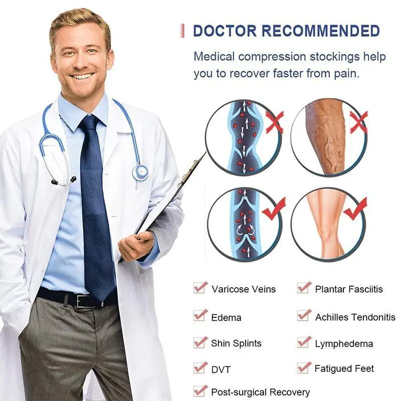 2PCS Thigh high Compression Sock Varicose Veins 20-30mmHg Open Toe Socks Elastic Treat Medical Stocking Lymphedema Anti-varicos