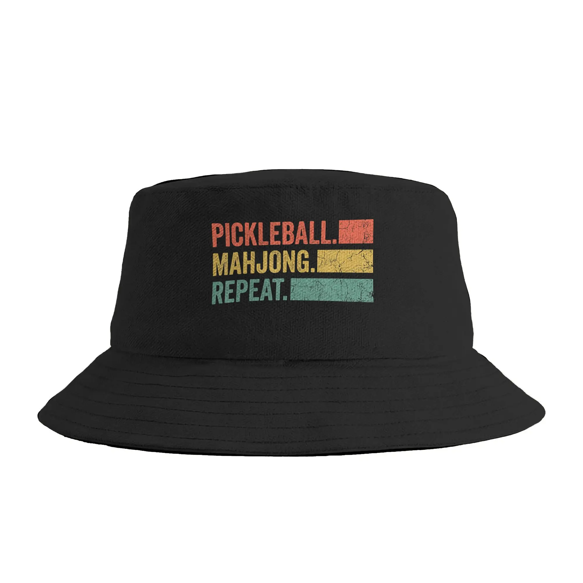 Retro Pickleball Mahjong Repeat Paddle Player Bucket Hat  Hawaii Fisherman Caps For Men Women Vintage Travel Sunscreen Hats