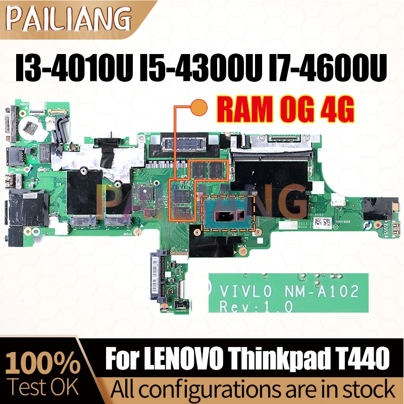 NM-A102 For LENOVO Thinkpad T440 Notebook Mainboard I3-4010U I5-4300U I7-4600U RAM 4G 04X4011 Laptop Motherboard Full Tested