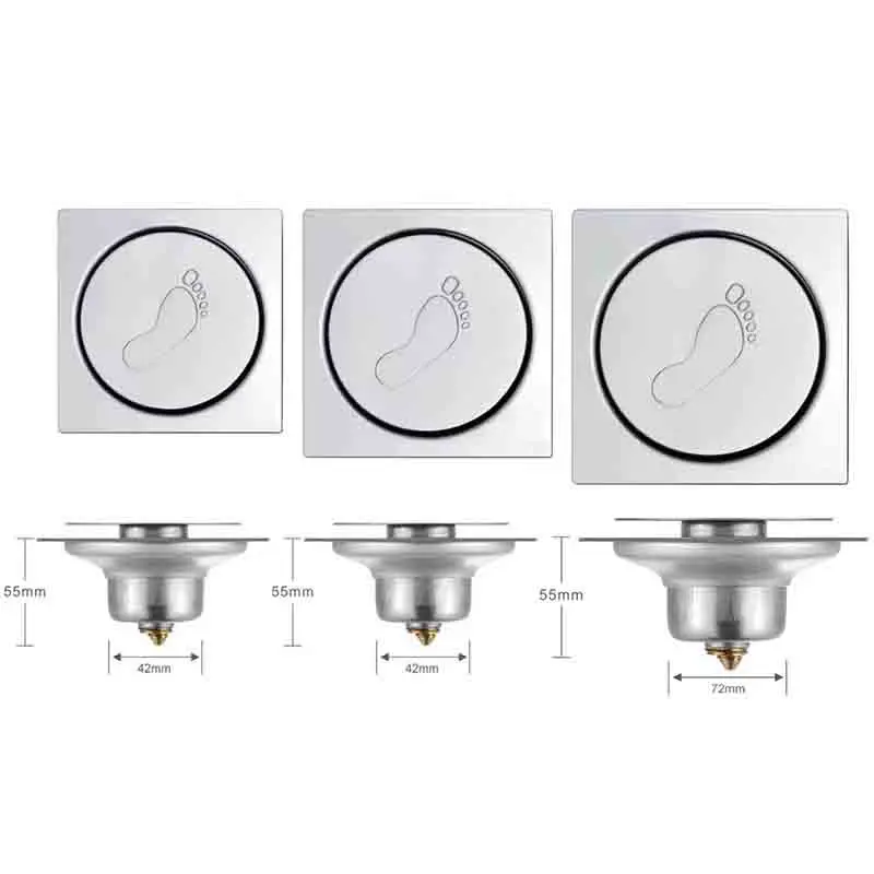 프레스 타입 바닥 배수 페달, 바운싱 타입 바닥 배수 바닥 장착 배수 샤워 사각 욕실 커버, 10 cm, 12 cm, 15cm 