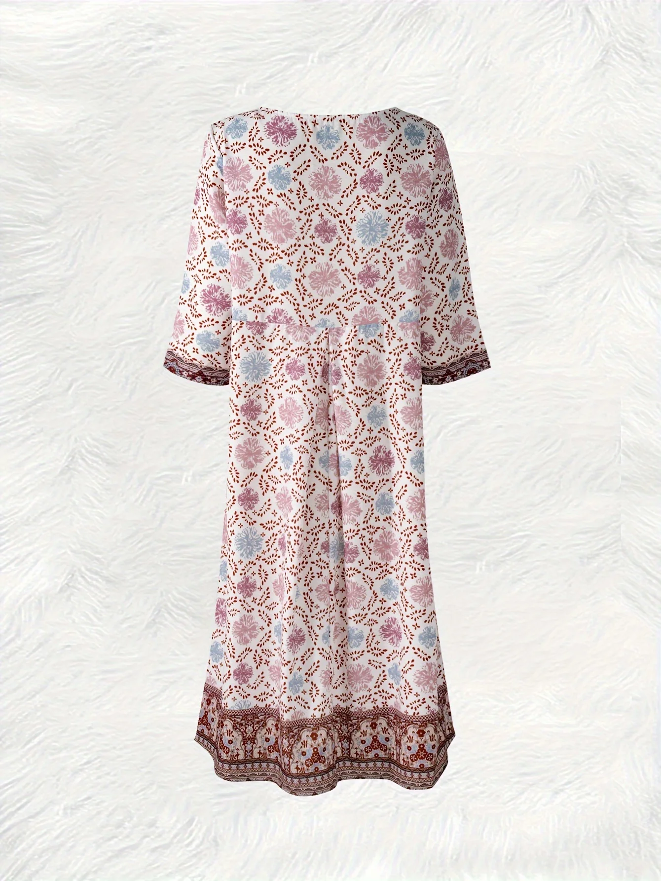 Printed design Casual Style Floral Geometric Print Dress Pattern Round Neck Long Sleeve Dress