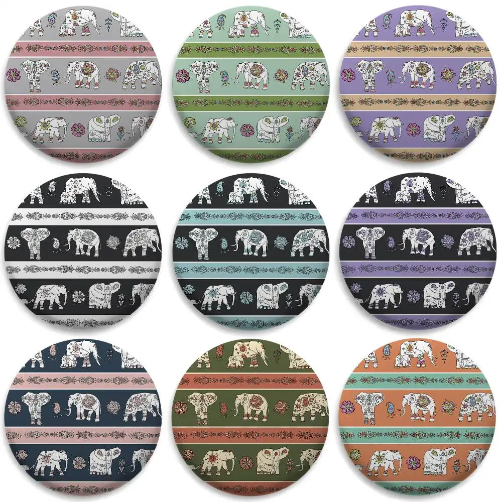 

Indian Style Elephant Badges Round Exquisite Badge Brooches Creative Pins For Clothes Hat Backpack Gift Accessories