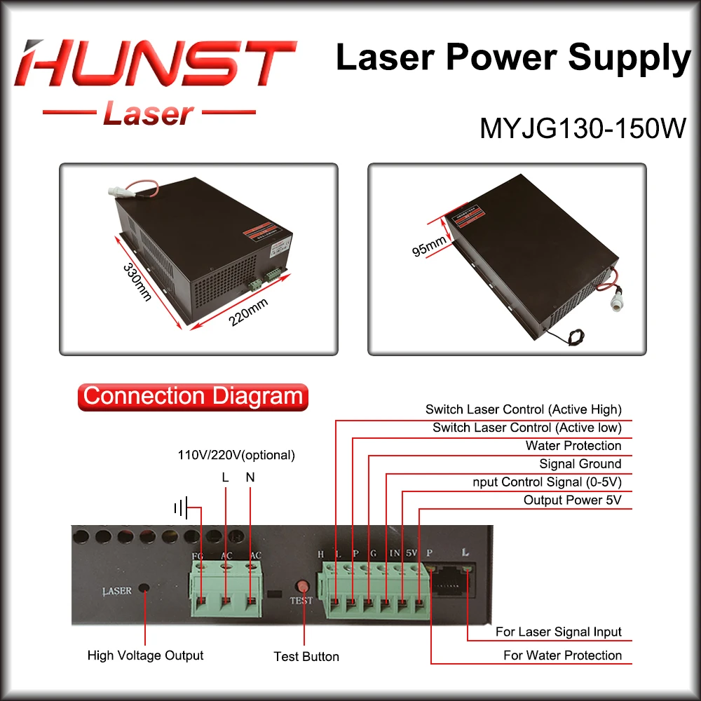 Hunst MYJG 130W CO2 Laser Voeding 130 ~ 150W Laser Generator Voor Co2 Graveren Snijmachine Glazen buis