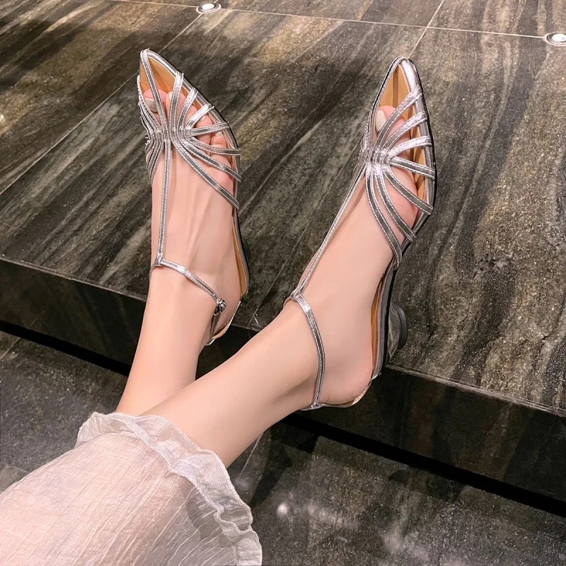 New Natural Leather 3-5CM Sandals Roman Style Hollowed Out Irregular High Heels Comfort Fashion Simplicity