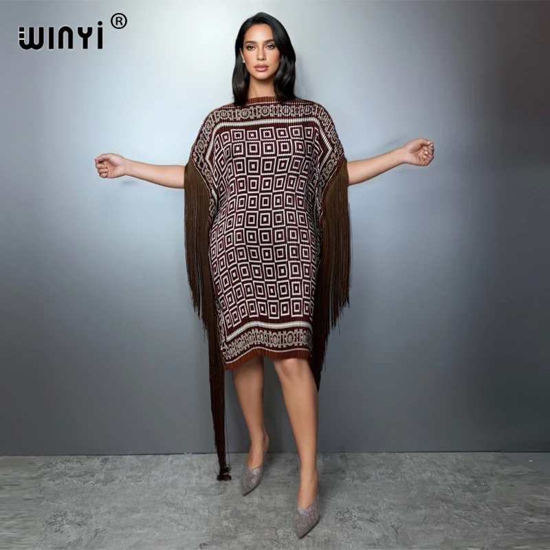 

WINYI Summer Pleated Fringed Elastic slim dress Women crumple Design Loose boho robe holiday evening dress abaya dubai luxury
