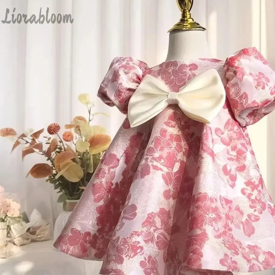Abito stampato rosa per ragazze, abito da damigella, abito da festa, abito da principessa, abito elegante per ragazze