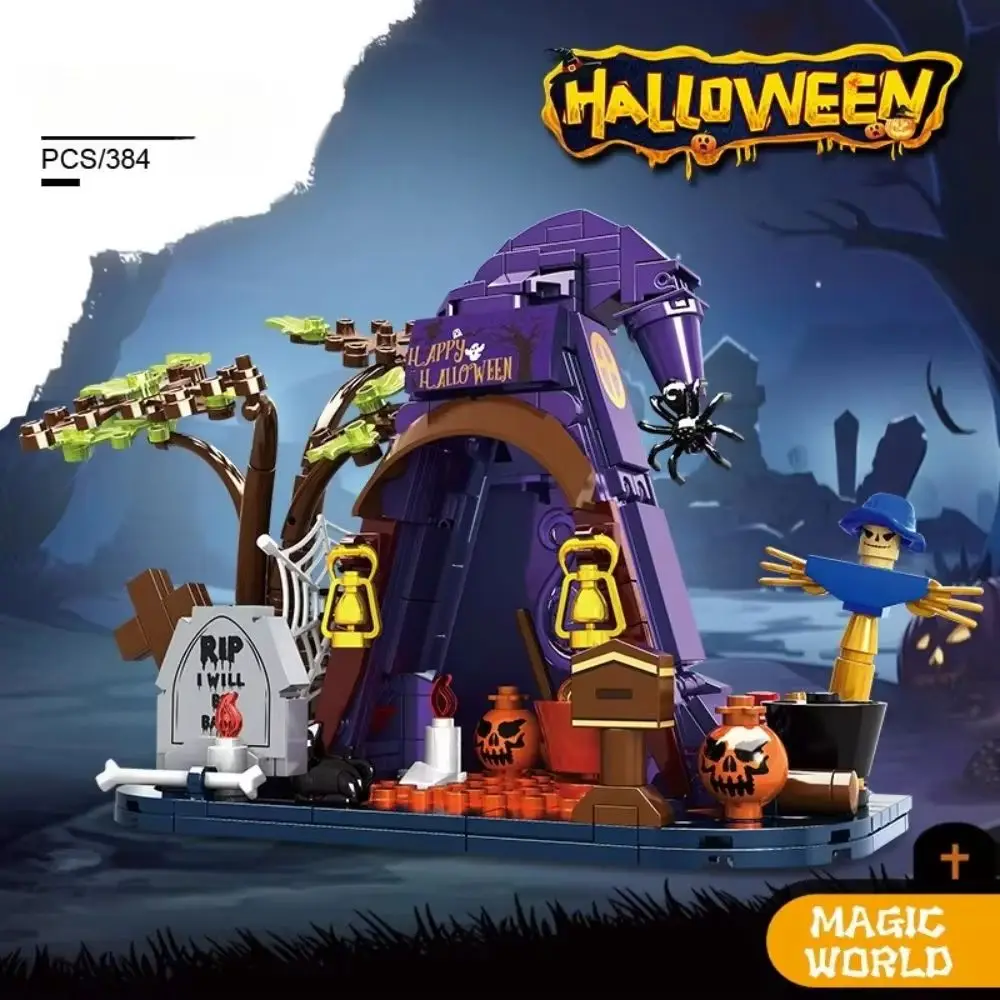 

MOC Nightmare Halloween Pumpkin Ghost House Lantern Building Blocks Set Tombstone Haunted Hut Toys For Children Christmas Gifts