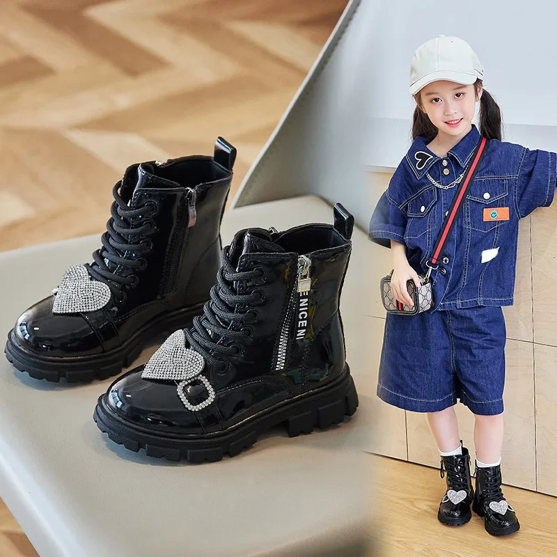 

Новинка, детские сапоги Martine в британском стиле, сапоги до середины икры для девочек, повседневные короткие сапоги на боковой молнии, водонепроницаемая обувь для детей