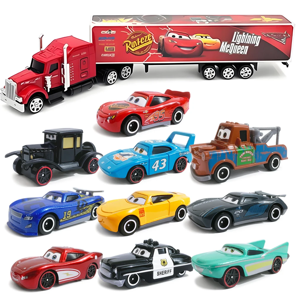 Cars Toy Set Lightning McQueen Cruz Ramirez The King Lizzie Flo Jackson Storm Mater Sheriff Danny Alloy Car Toy Kids Gift