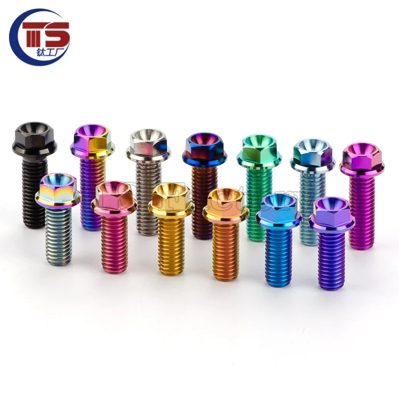 TS Titanium Factory 5pcs and 10pcs Titanium Alloy Flange Head Hexagon Screw M6 Electric Bike Motorcycle Modification Screw TC4