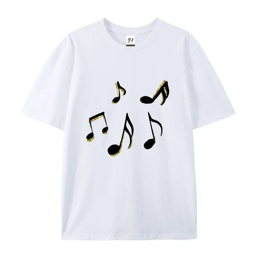 โน้ตดนตรีGraphic Teeผ้าฝ้ายBreathable Vintage Retro Y2Kแฟชั่นสไตล์อินเทรนด์สบายสีฤดูร้อนสําหรับผู้หญิงผู้ชาย