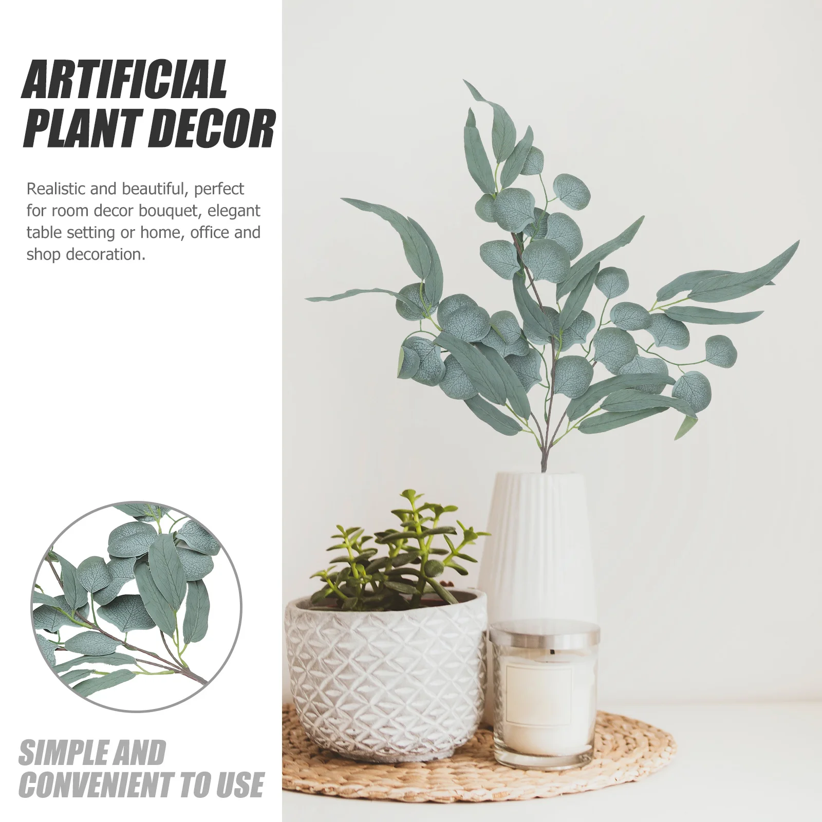 

Faux Eucalyptus Leaves Artificial Green Stems Realistic Simulation Plant Home Decor Table Vase Ornament Eucalyptus Stems