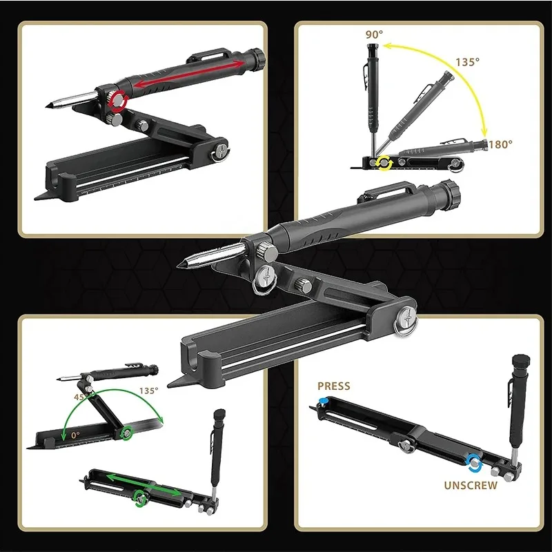 Woodworking graffiti line measurement woodworking construction tool multifunctional marking ruler set contour gauge pen