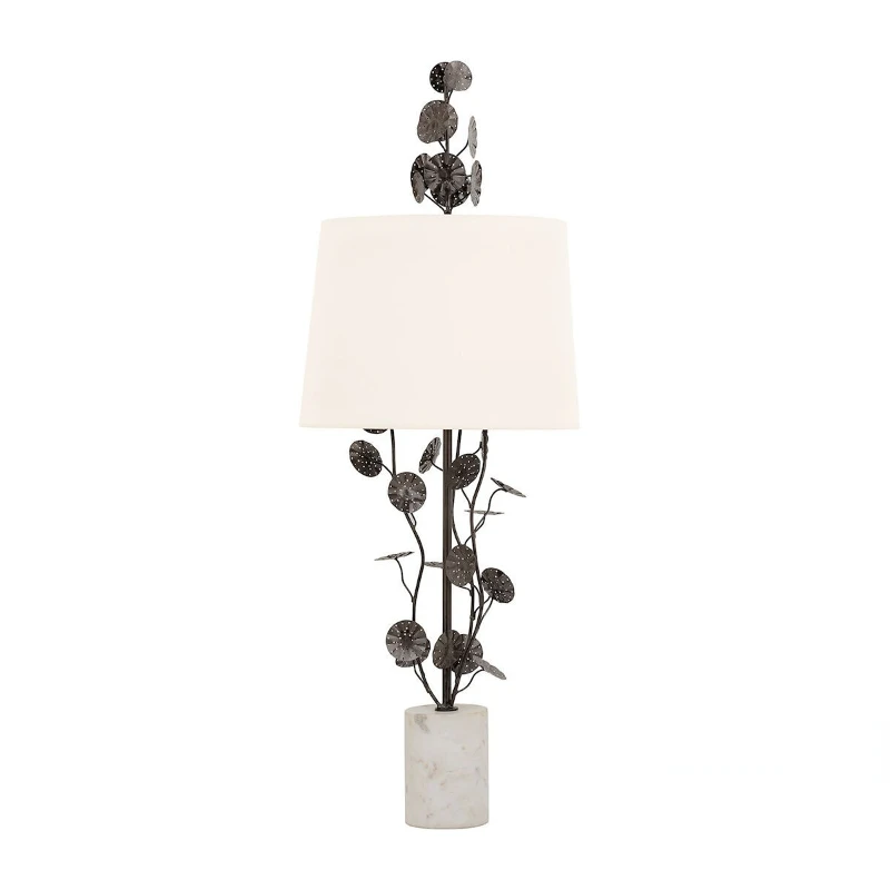 

New York Downtown Park imports lush growing water lily sculptures with marble base table lamps