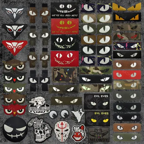 Glow in The Dark Patches Cat Devil's Eyes Tactische Patch Combat Hook Bevestigingsmiddelen Ranger Motorcycle Biker Tags Operator Emblem