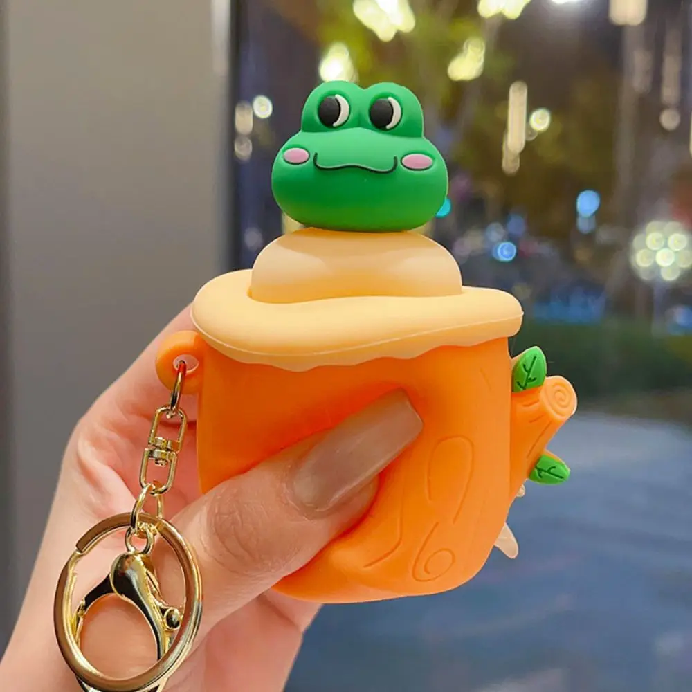 Novelty Soft Animal Cup Squeeze Elastic Rabbit Tree Stump Squeeze Frog Koala Pinch Keychain Funny